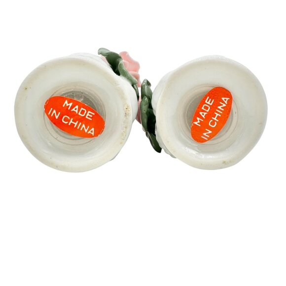Ceramic Floral Salt and Pepper Shakers White with Pink Roses and Green Leaves - Picture 3 of 7